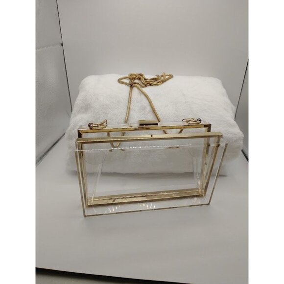 Transparent Acrylic Clutch Purse With Gold Chain Strap & Clasp - Picture 2 of 11
